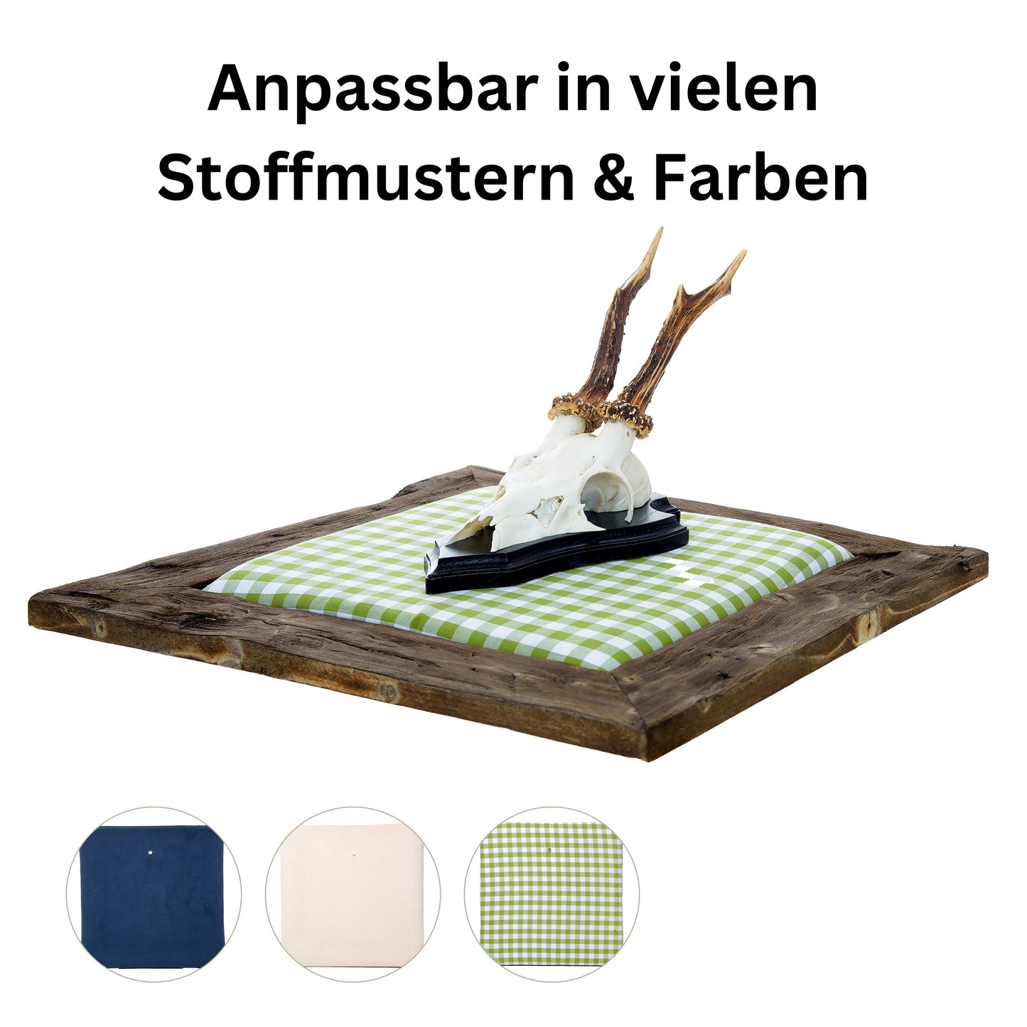 Geweihbild im Altholzrahmen blau
