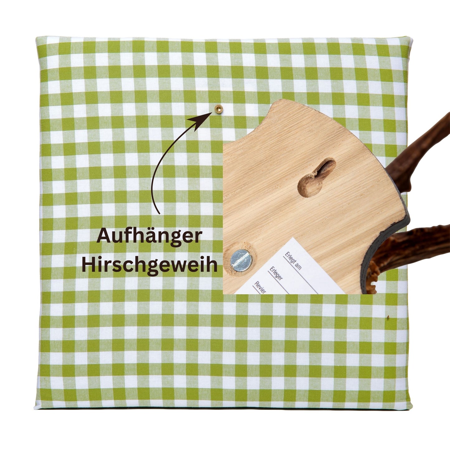 Geweihbilder Moosgrün Karo - Holz dunkel