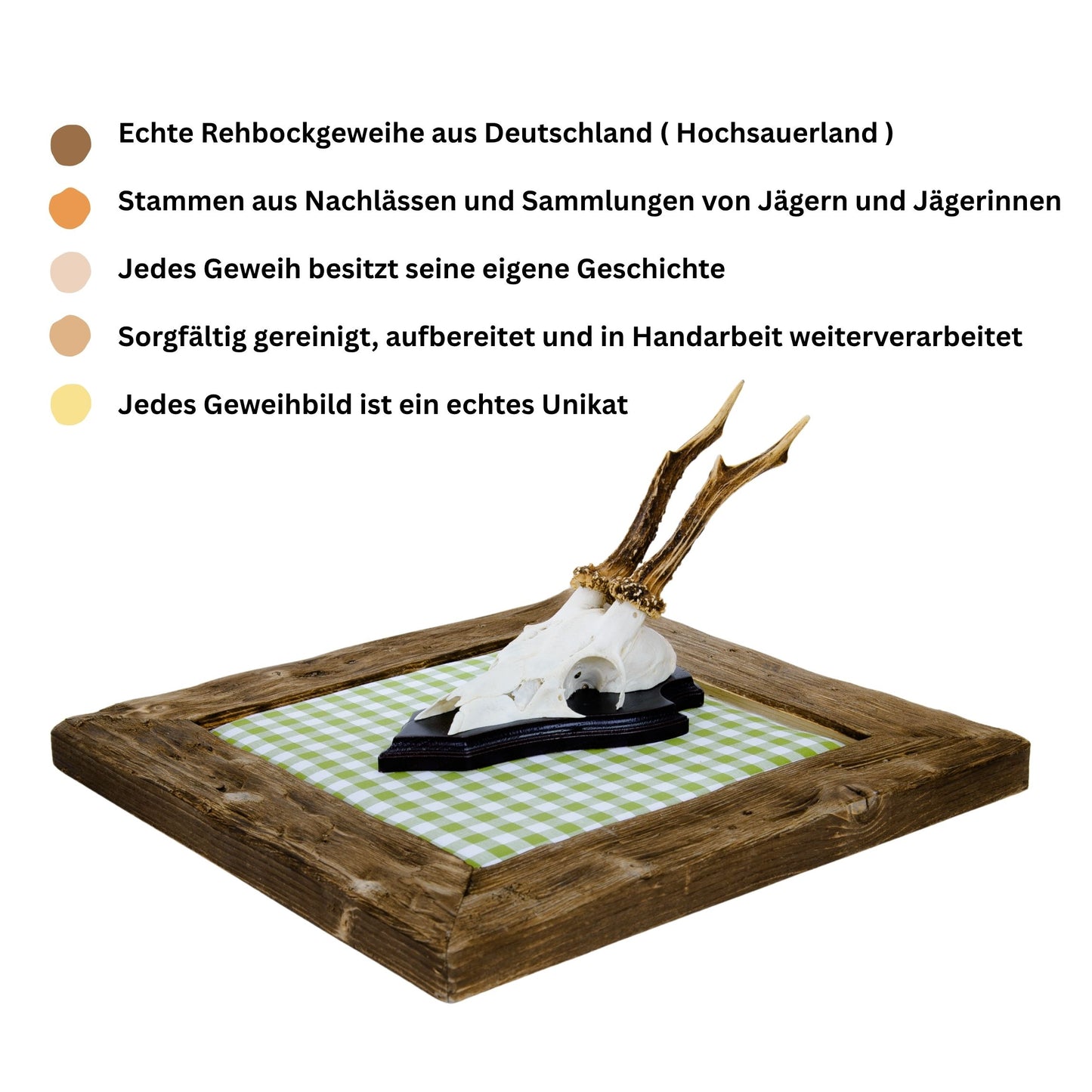 Geweihbilder Moosgrün Karo - Holz dunkel