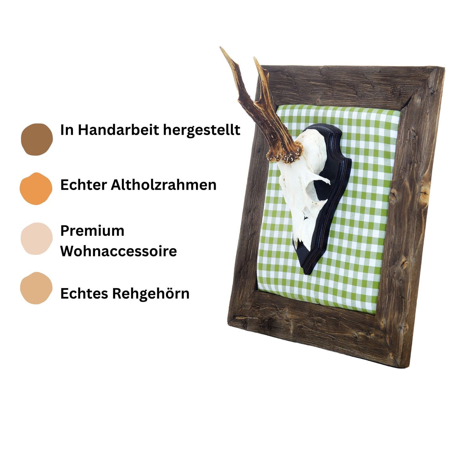 Geweihbilder Moosgrün Karo - Holz dunkel