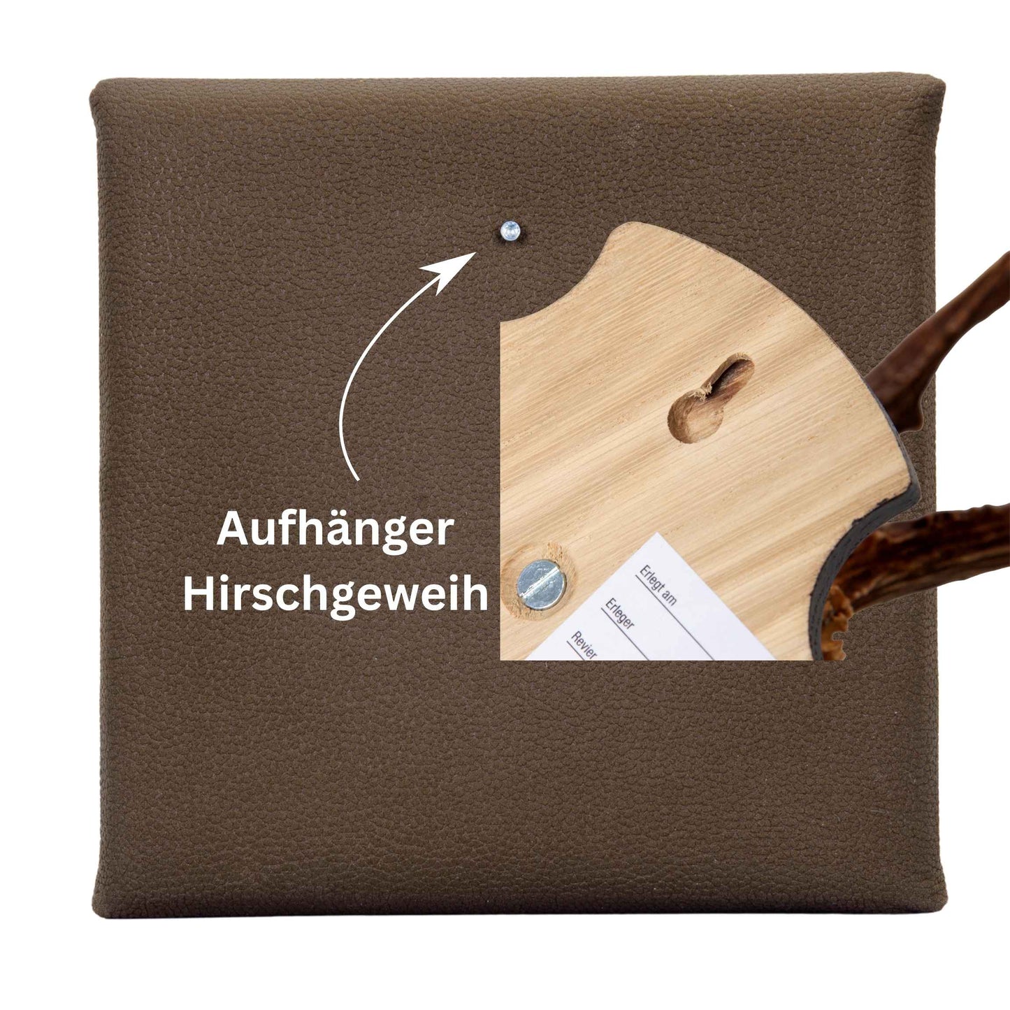 Gehörn Bilder mit Kunstleder dunkelbraun - Holz dunkel