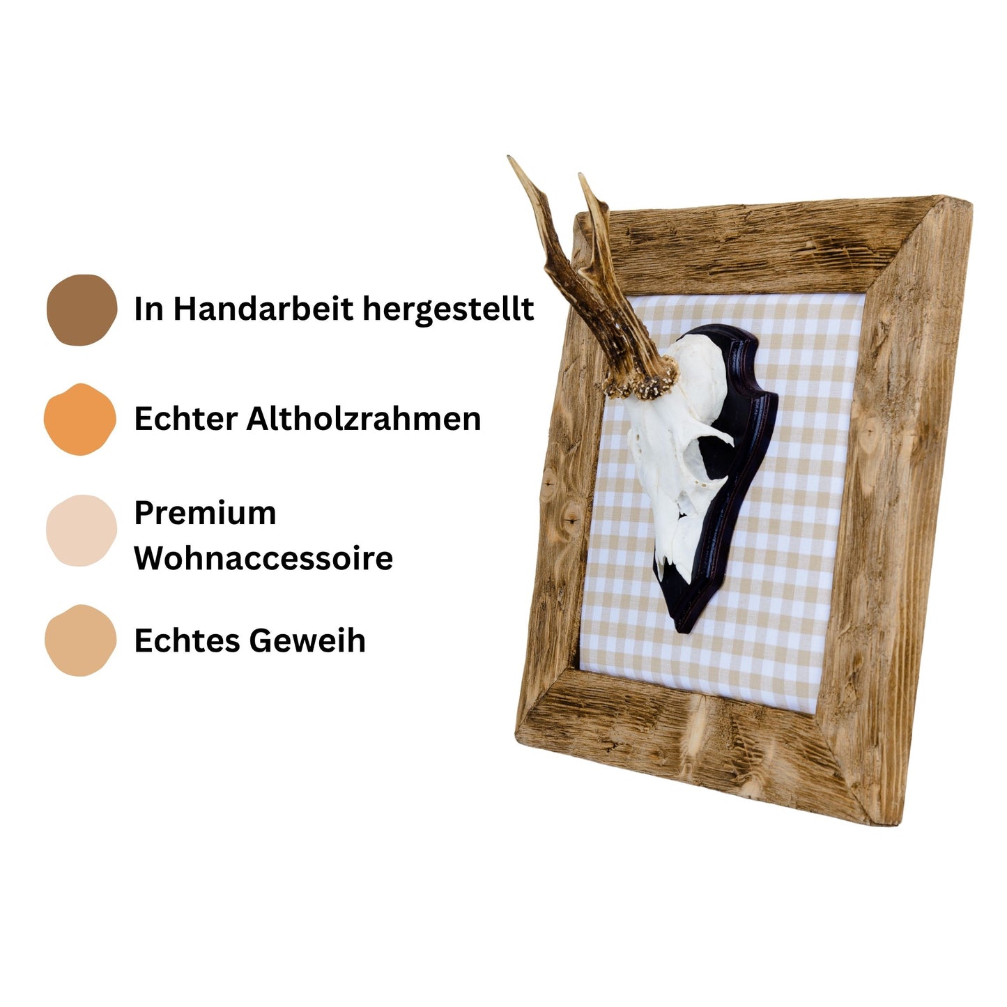 Geweihbilder beige - weiß Kariert - Holz hell