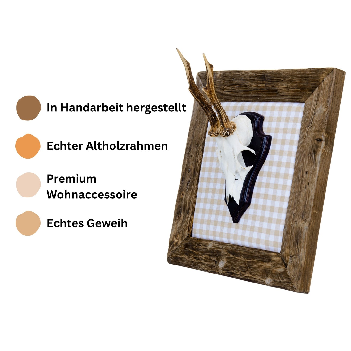 Geweihbilder beige - weiß Kariert - Holz dunkel