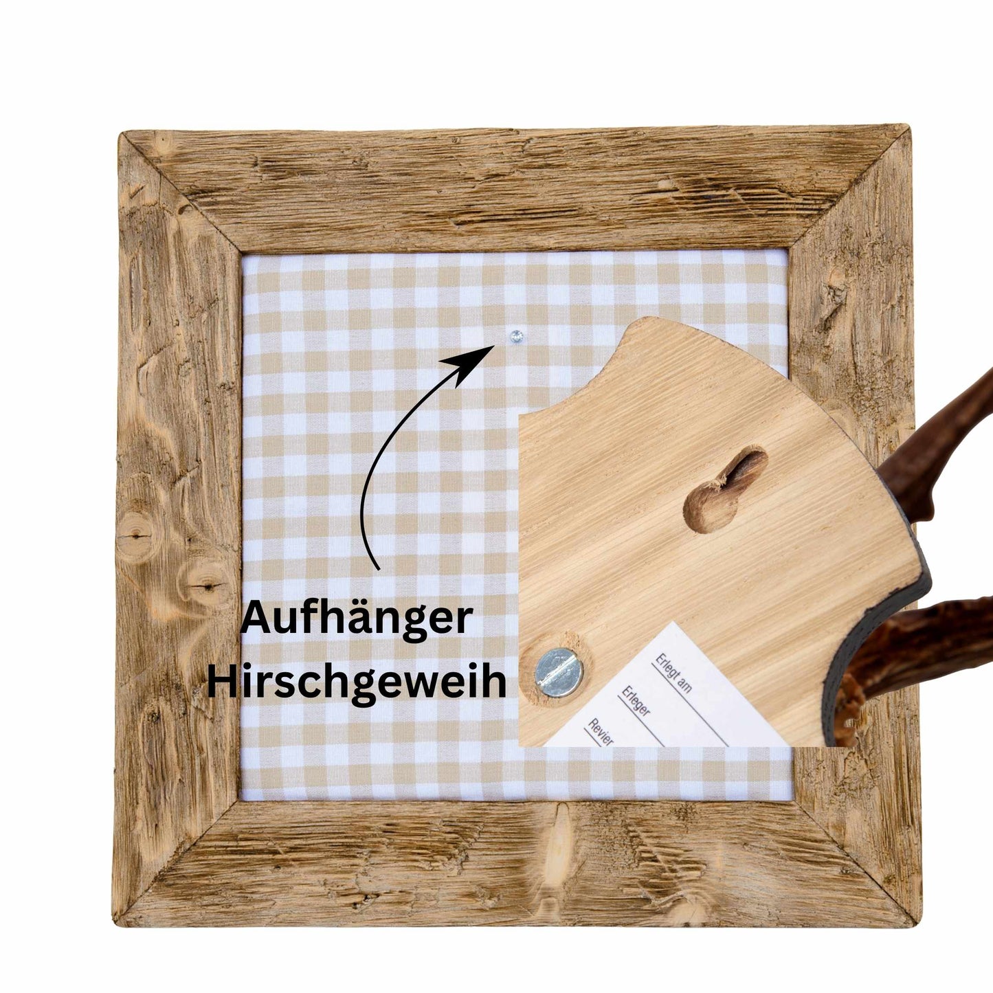 Geweihbilder beige - weiß Kariert - Holz hell