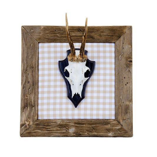 Geweihbilder beige - weiß Kariert - Holz dunkel
