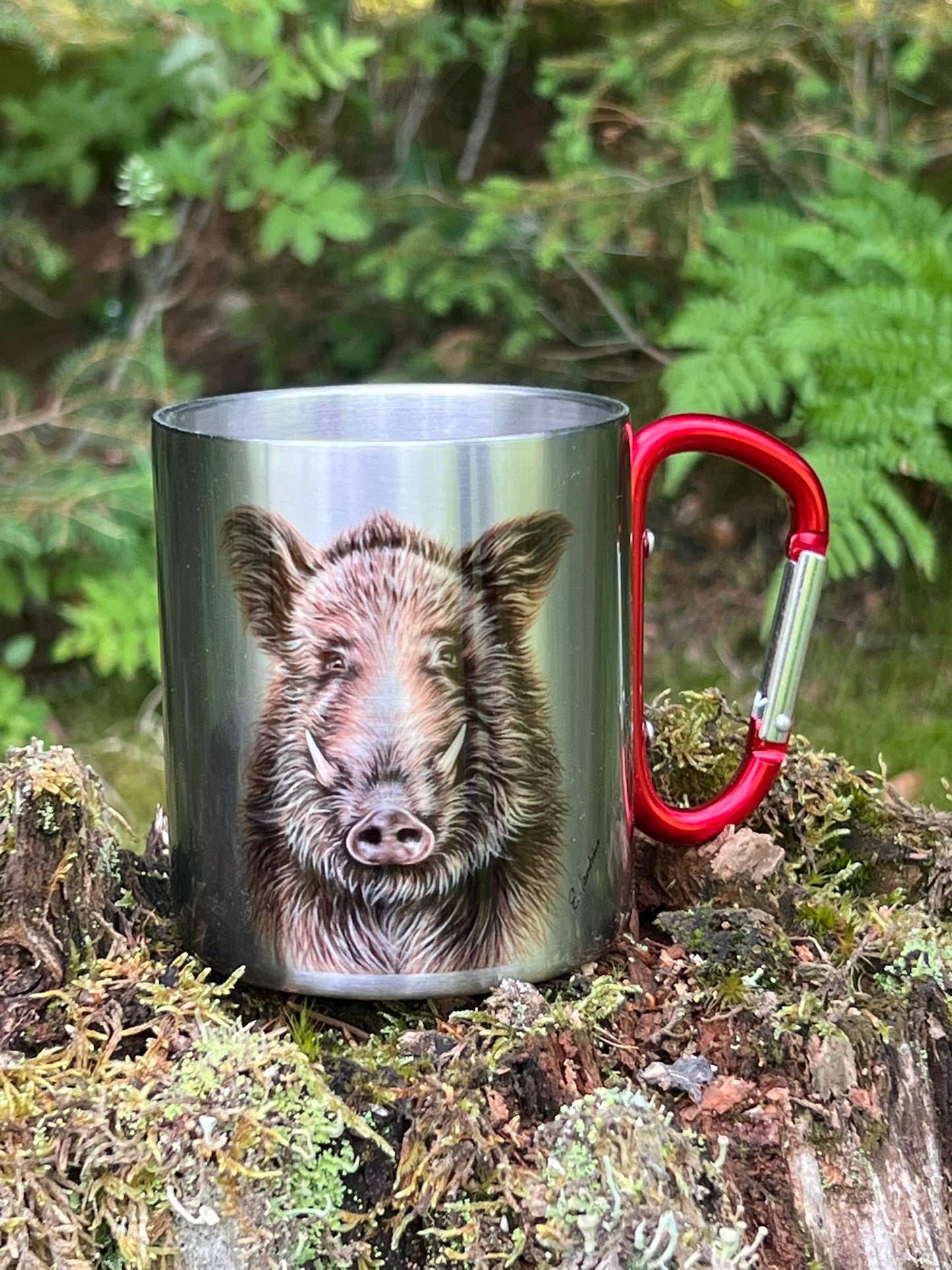 Tasse aus Edelstahl mit Karabier und Deckel