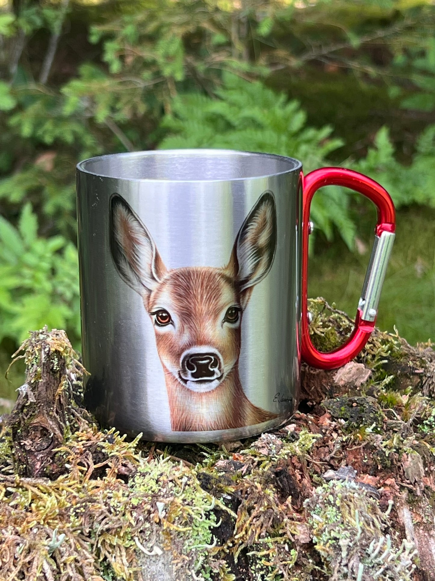 Tasse aus Edelstahl mit Karabier und Deckel