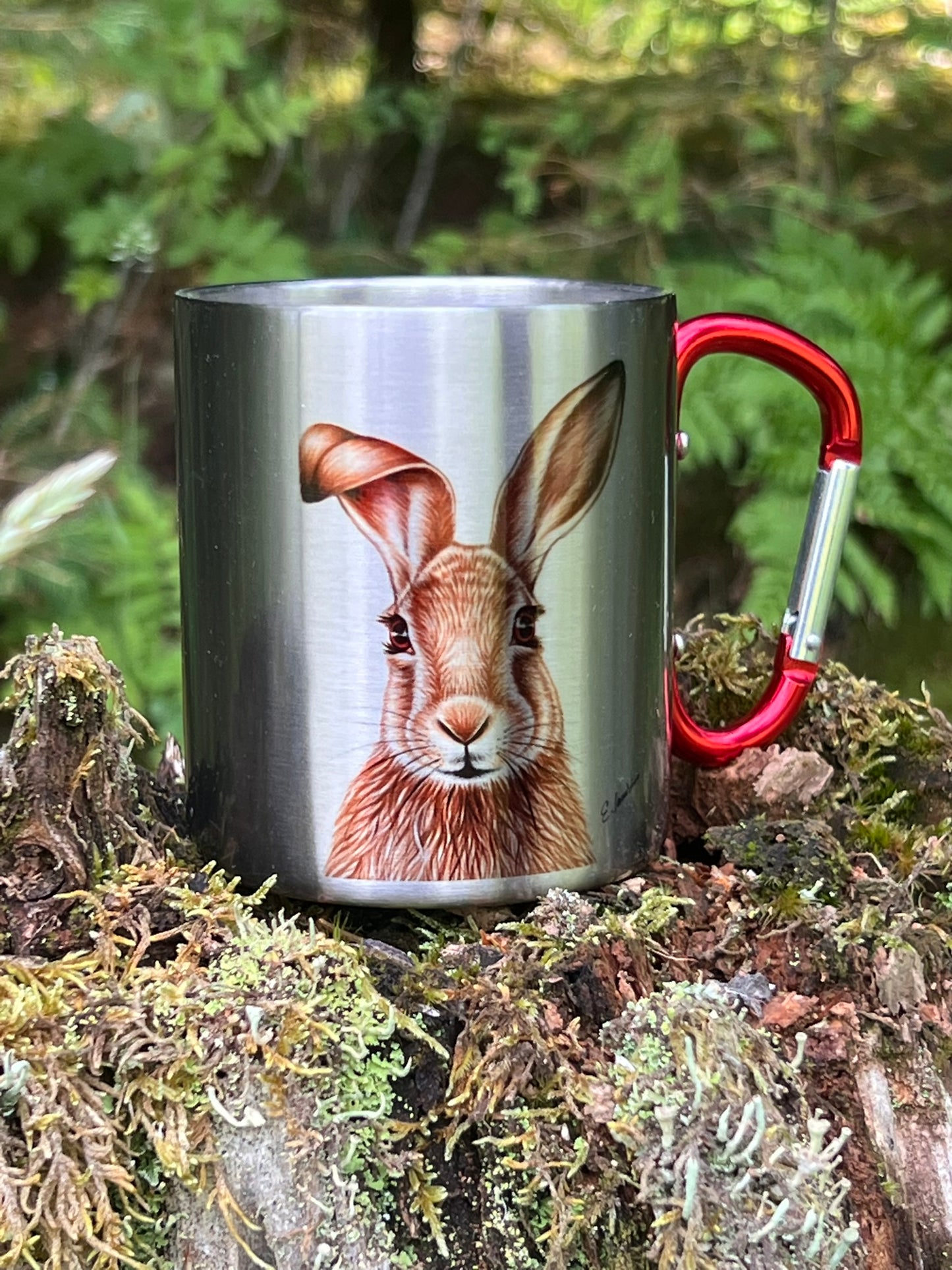 Tasse aus Edelstahl mit Karabier und Deckel