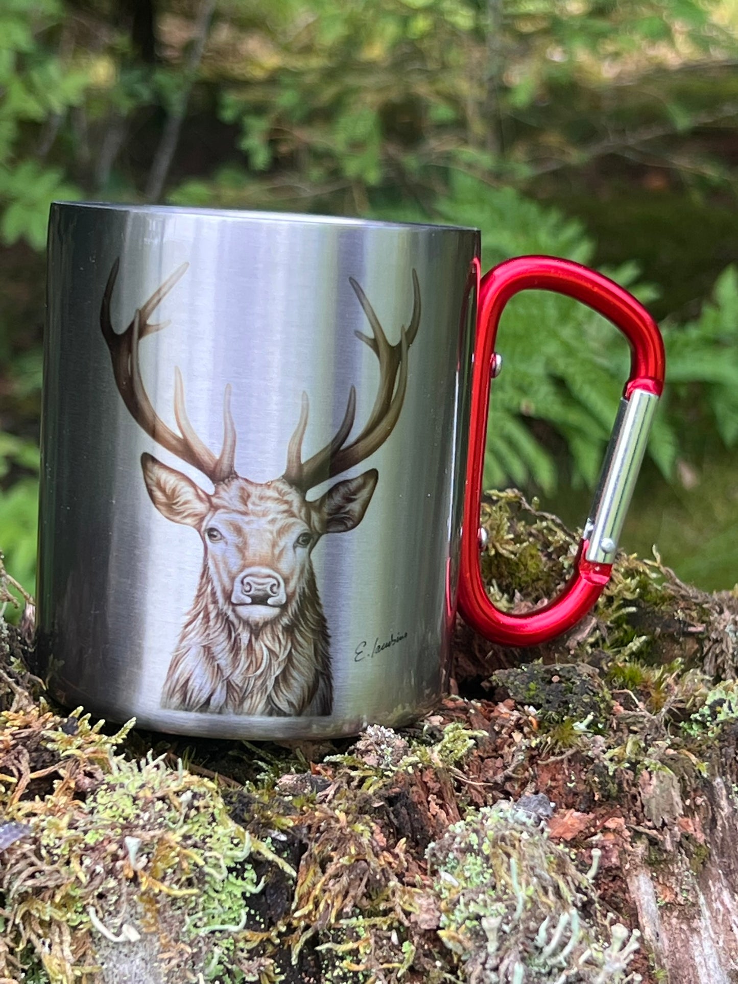 Tasse aus Edelstahl mit Karabier und Deckel