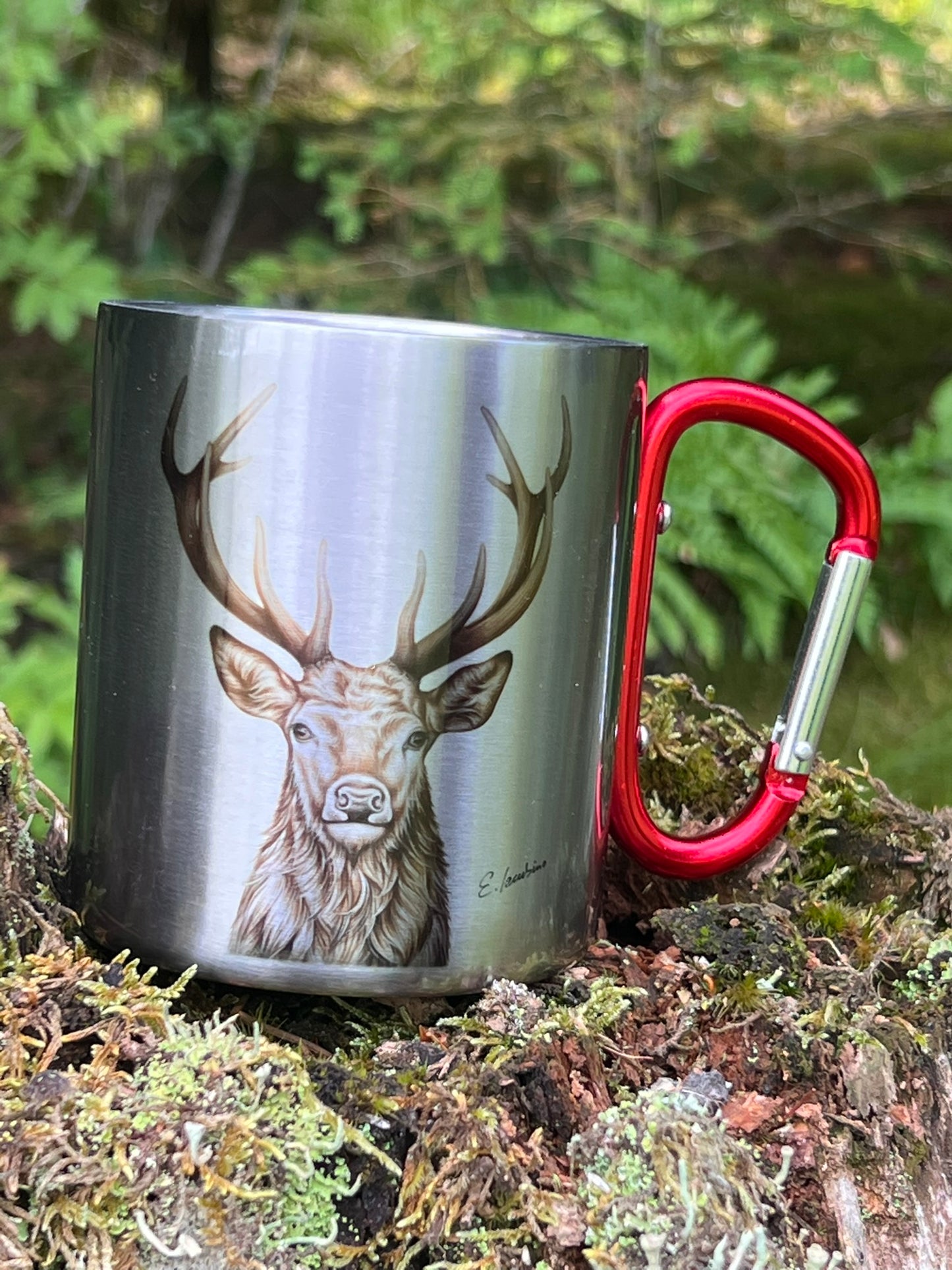 Tasse aus Edelstahl mit Karabier und Deckel