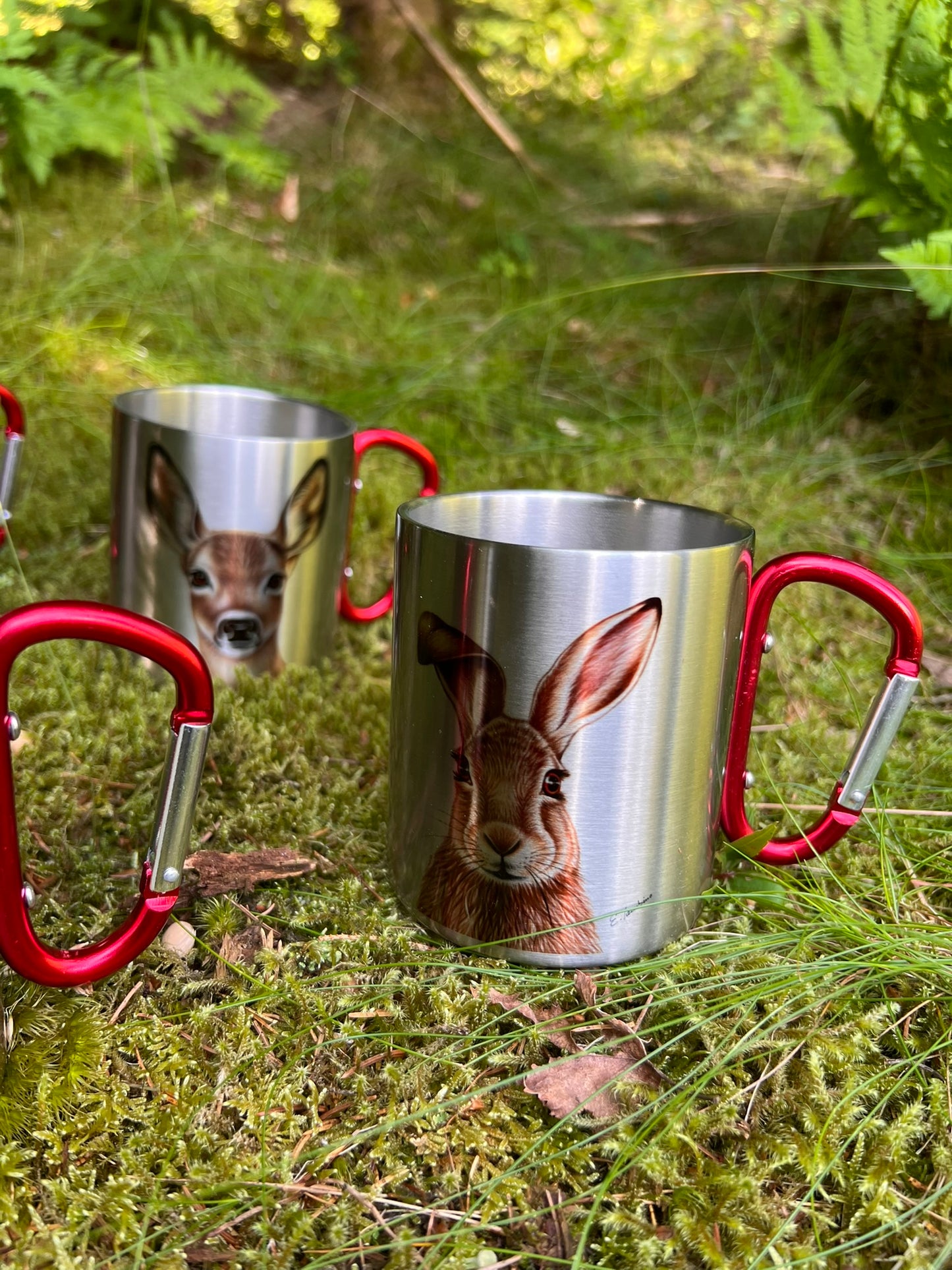 Tasse aus Edelstahl mit Karabier und Deckel