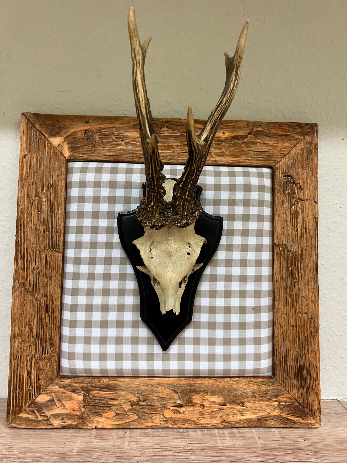 Geweihbild im Alpenkaro BEIGE-WEIß Farbton 4 A