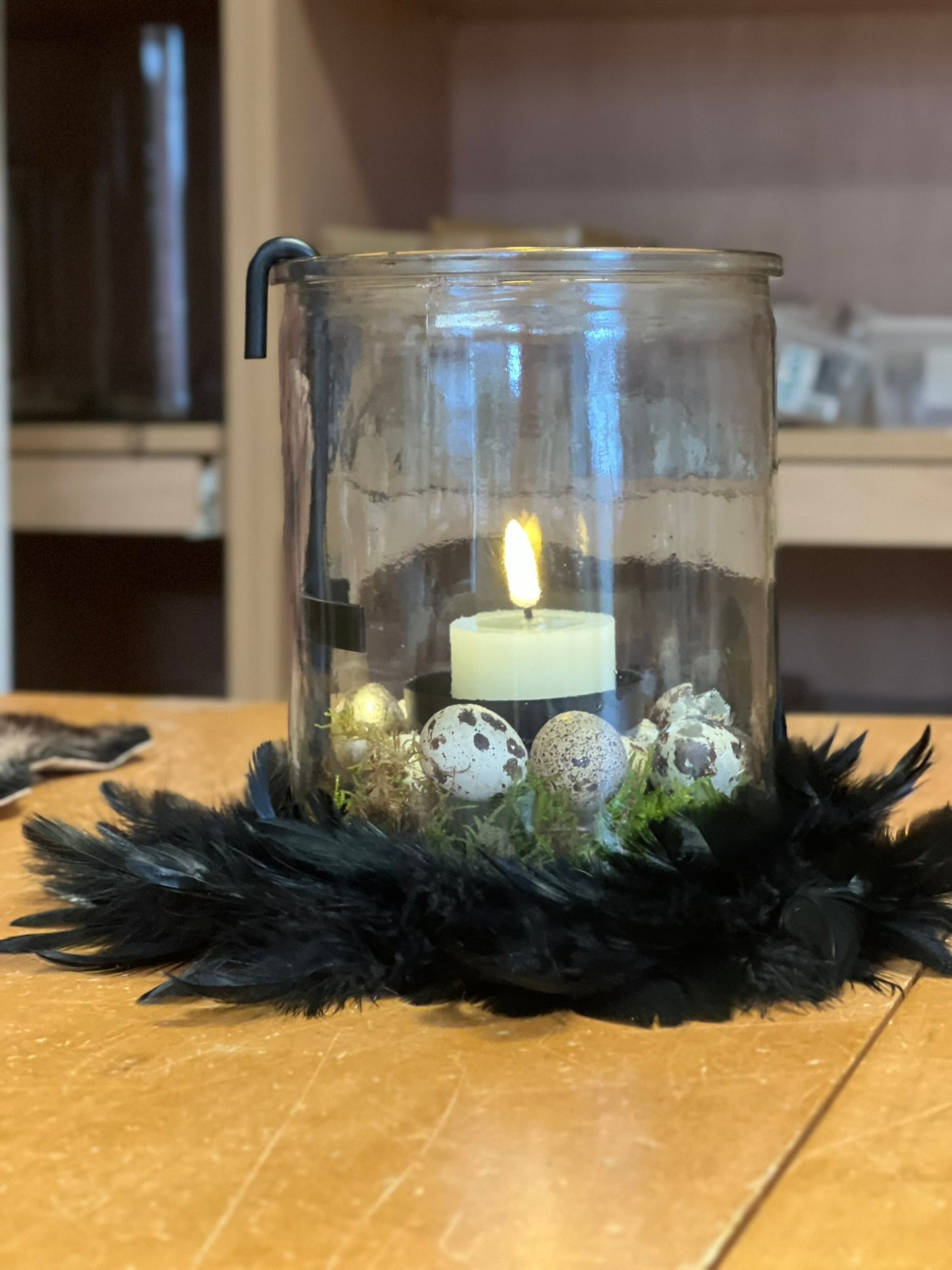 Windlicht mit Kerzeneinsatz & Federkranz