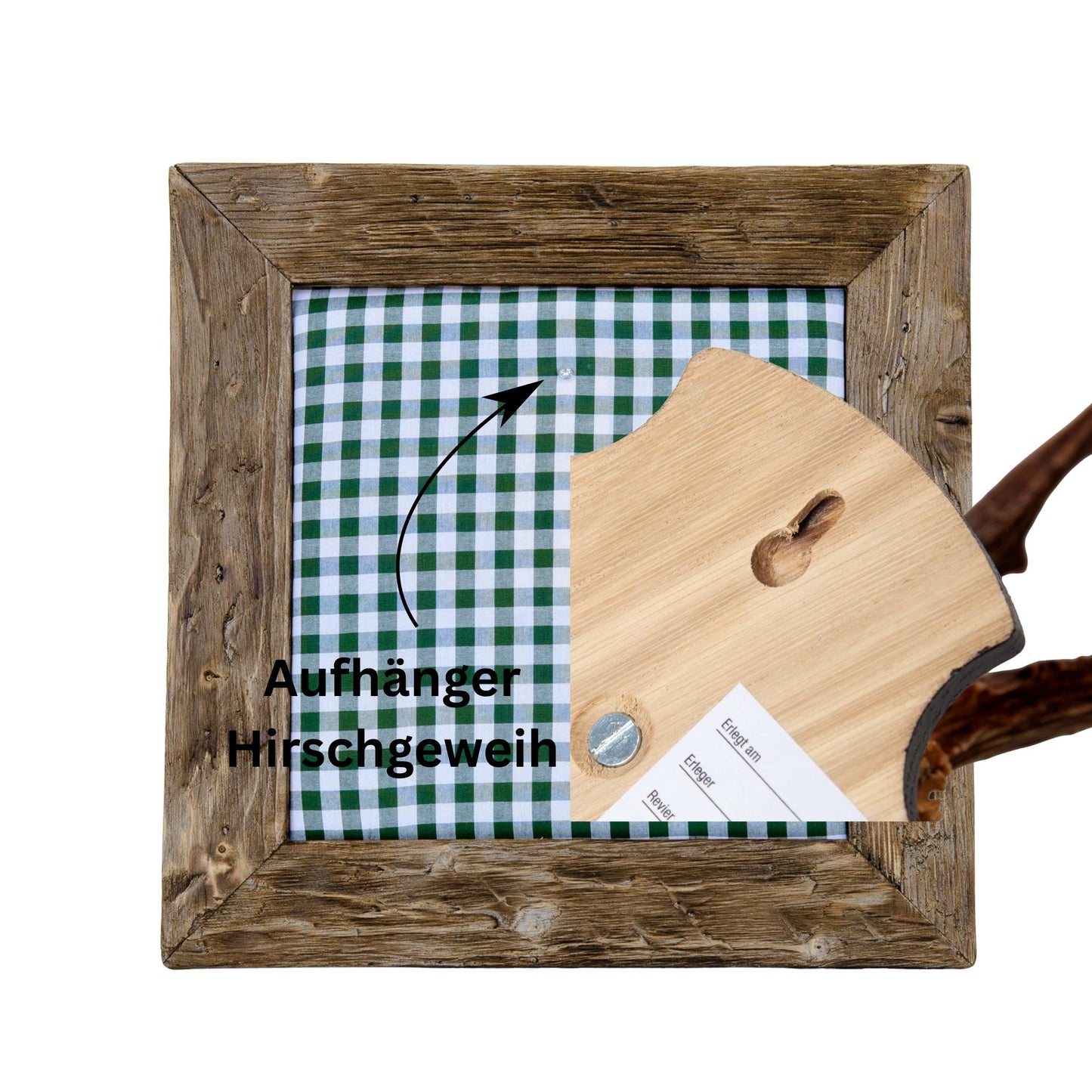 Geweihbilder Kiefergrün Karo - Holz dunkel