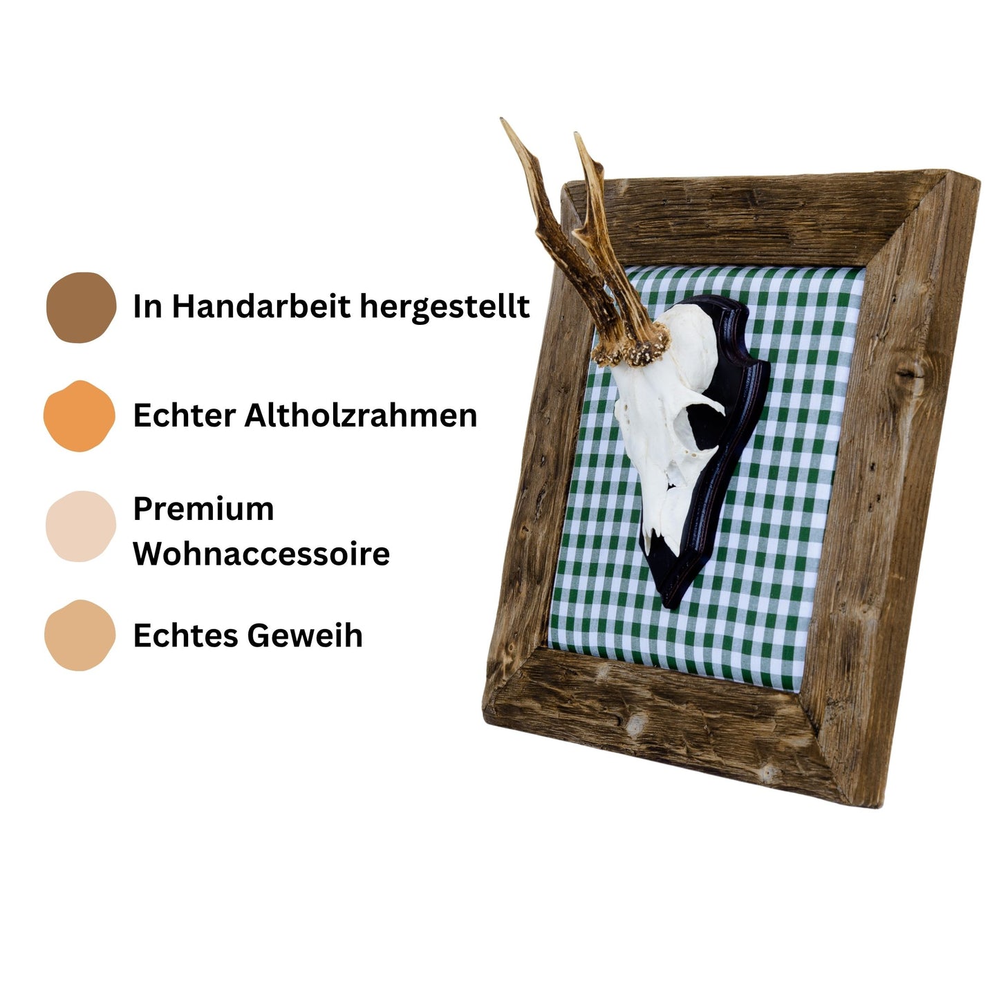 Geweihbilder Kiefergrün Karo - Holz dunkel