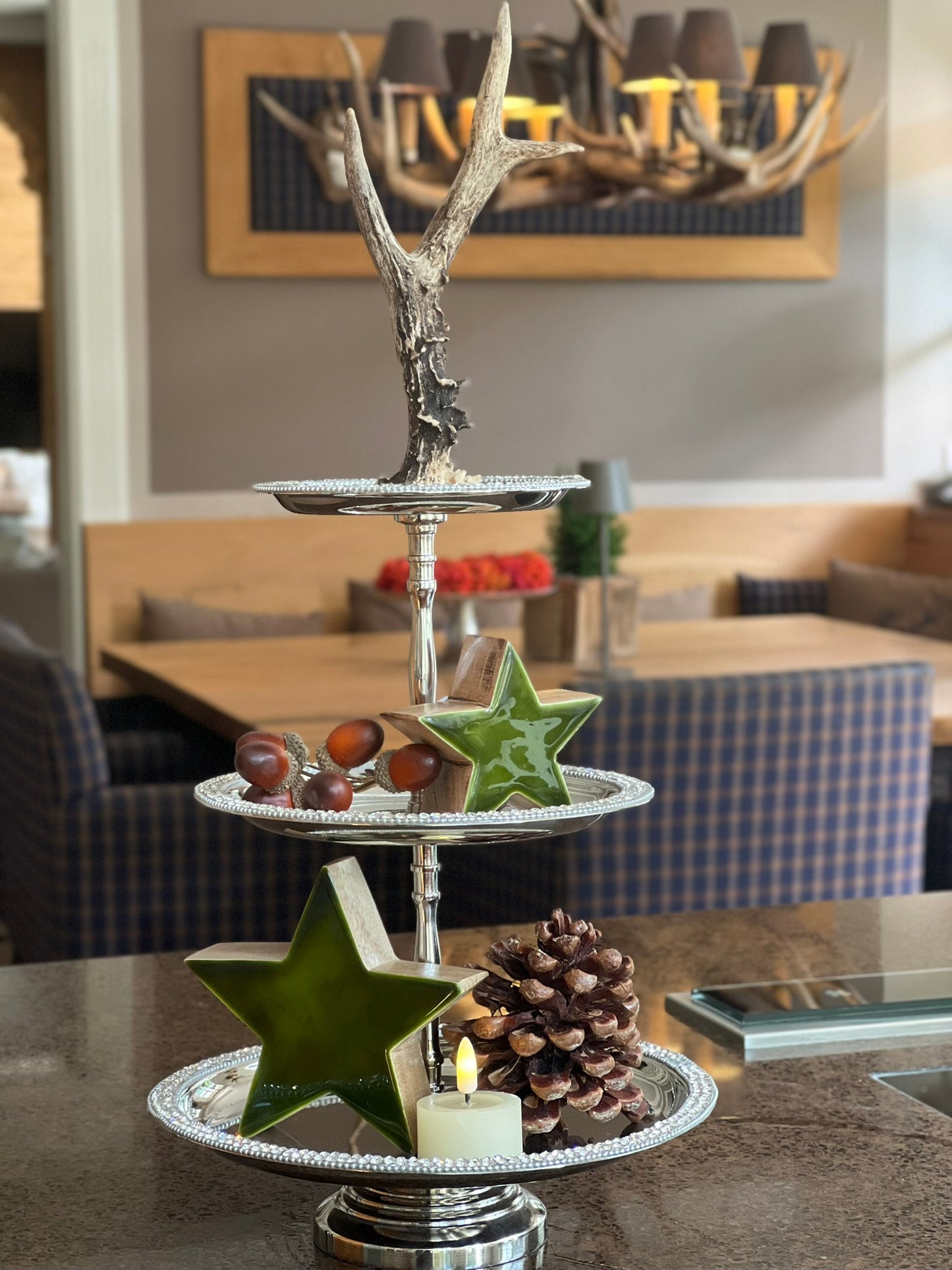 Etagere mit einem echten Geweih