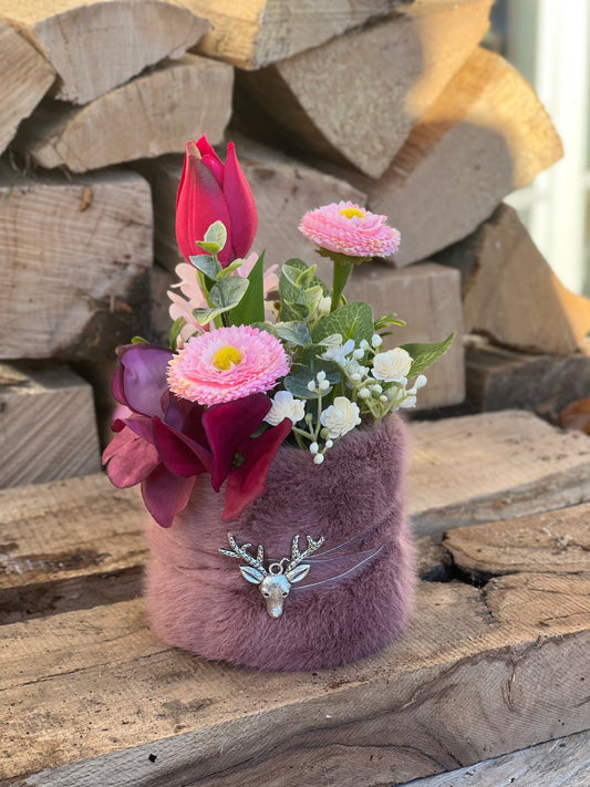 Blumentörtchen im Fellkleid Rosa/Pink