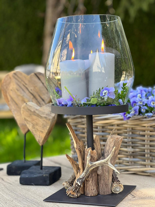 Windlicht Raisa auf Holzfuss